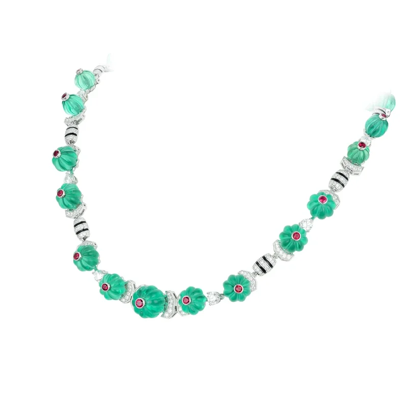 Bellux  925 Silver White Gold Plated Synthetic Zircon Light Green Summer Fruit Series Pumpkin Carved Gems Fine Jewelry Necklace