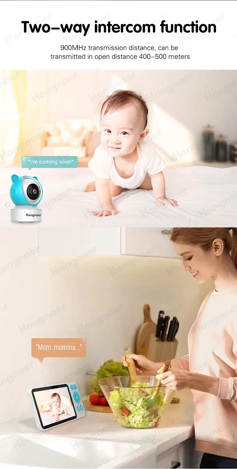 Hongnaer Smartlife Baby Sleep 1080P 5 Inch LCD Screen PTZ Camera Tuya 2.4G WiFi Wireless Audio Video Smart Baby