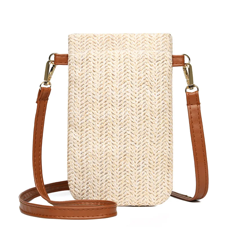 Sac messager en paille pour femme, sac à bandoulière pour femme, bohème, plage, rotin, initié, petit, solide, téléphone portable, porte-monnaie, mode, été