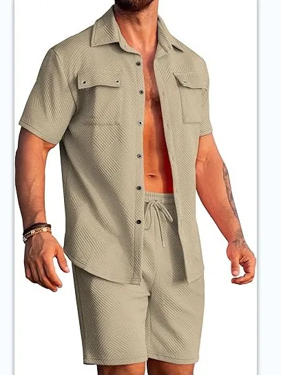 

Men's Fashionable Casual Loose Suit Comfortable Cotton Short Sleeve Shirt And Shorts Set for Younger Generation All Seasons