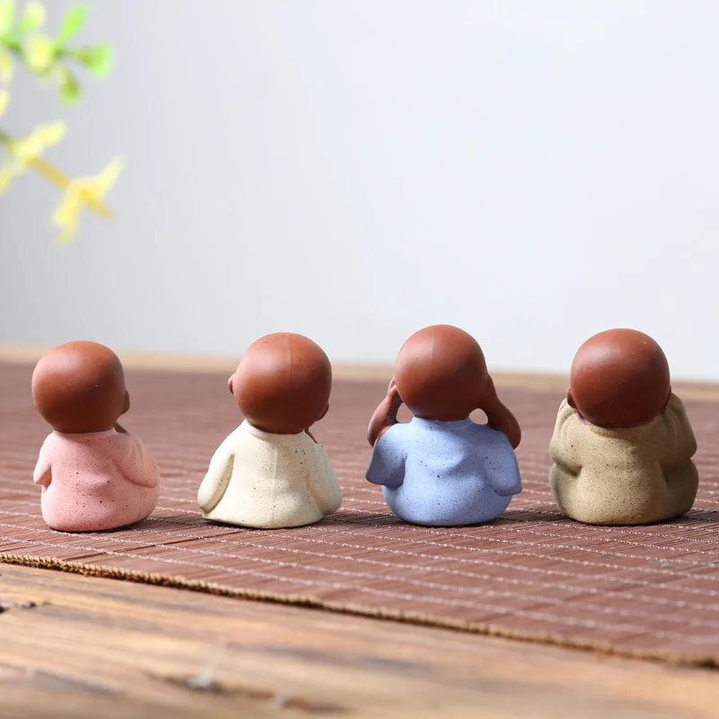 Ceramic Ornaments  Monk Figurines Small Buddha Statue Tathagata India Yoga Mandala Tea Pet Purple Ceramic Crafts Decorative view 3