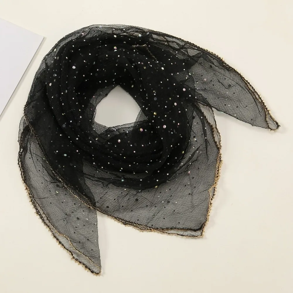 

80x80cm Square Scarf​​ Glitter ​​ Big Size Hijab Scarf with Rhinestone Long Wraps Shawls Summer Hair Accessory​​