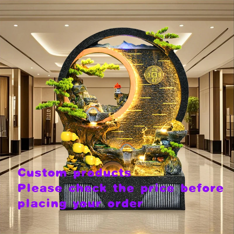 

custom.Round indoor resin fountain，Illuminated mist waterfall in lobby，Lightweight decorative feature living r