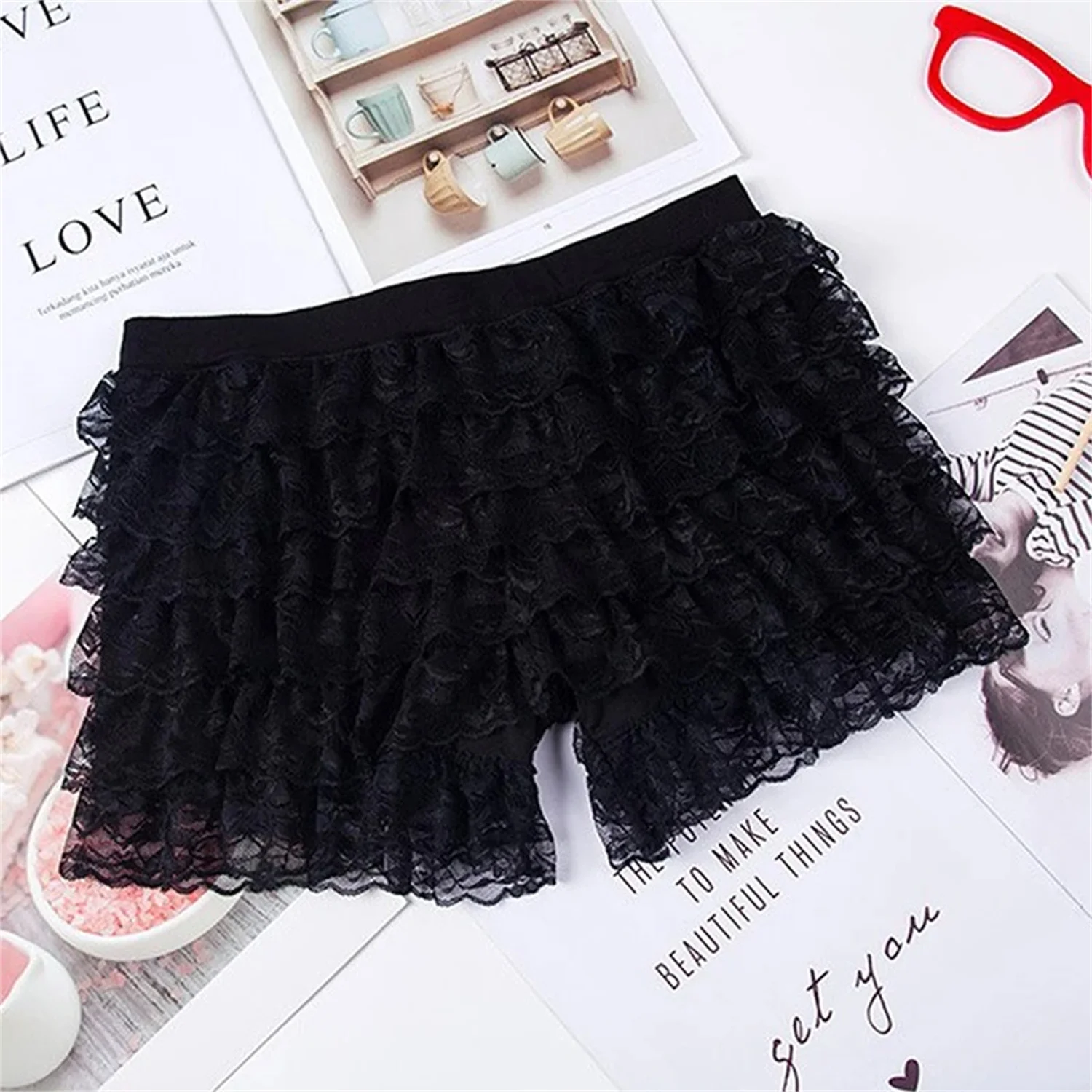 Lace Safety Short Pants Women Elastic Waist Lolita Casual Bow Safety Shorts Bottoming Culottes Basic Panties Scanties Underwear