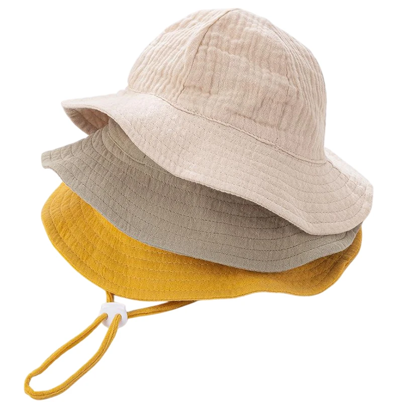 

3-12M Children Fisherman's Cap Muslin Cotton Panama for Kids Baby Girl Boy Sun Hat Solid Color UV Bucket Hat Child Outdoor Cap