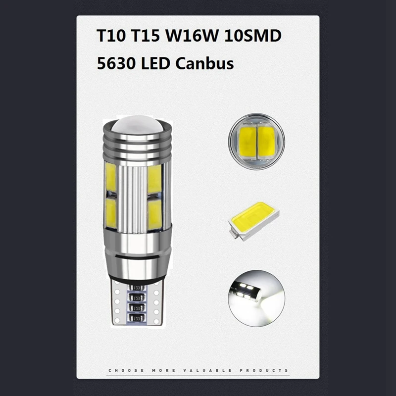 6PCS W5W T10 12V 6000K 5630 10 SMD Car LED Bulb Canbus License Plate Wedge Side Turn Singal Light Super Bright White