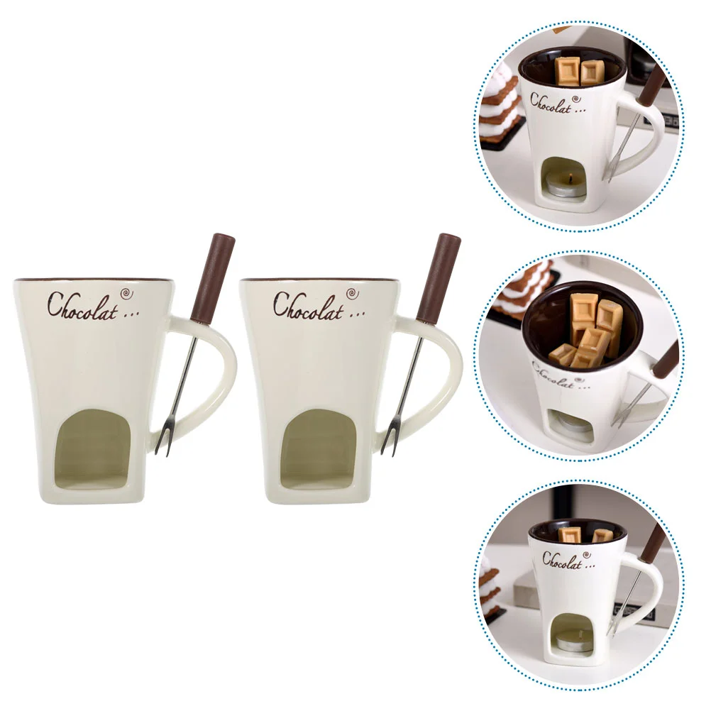 2 Sets Frying Pan Ice Cream Melting Pot Fondue Compact Casserole Butter Warmer Bowl Stainless Steel Ceramic Stove