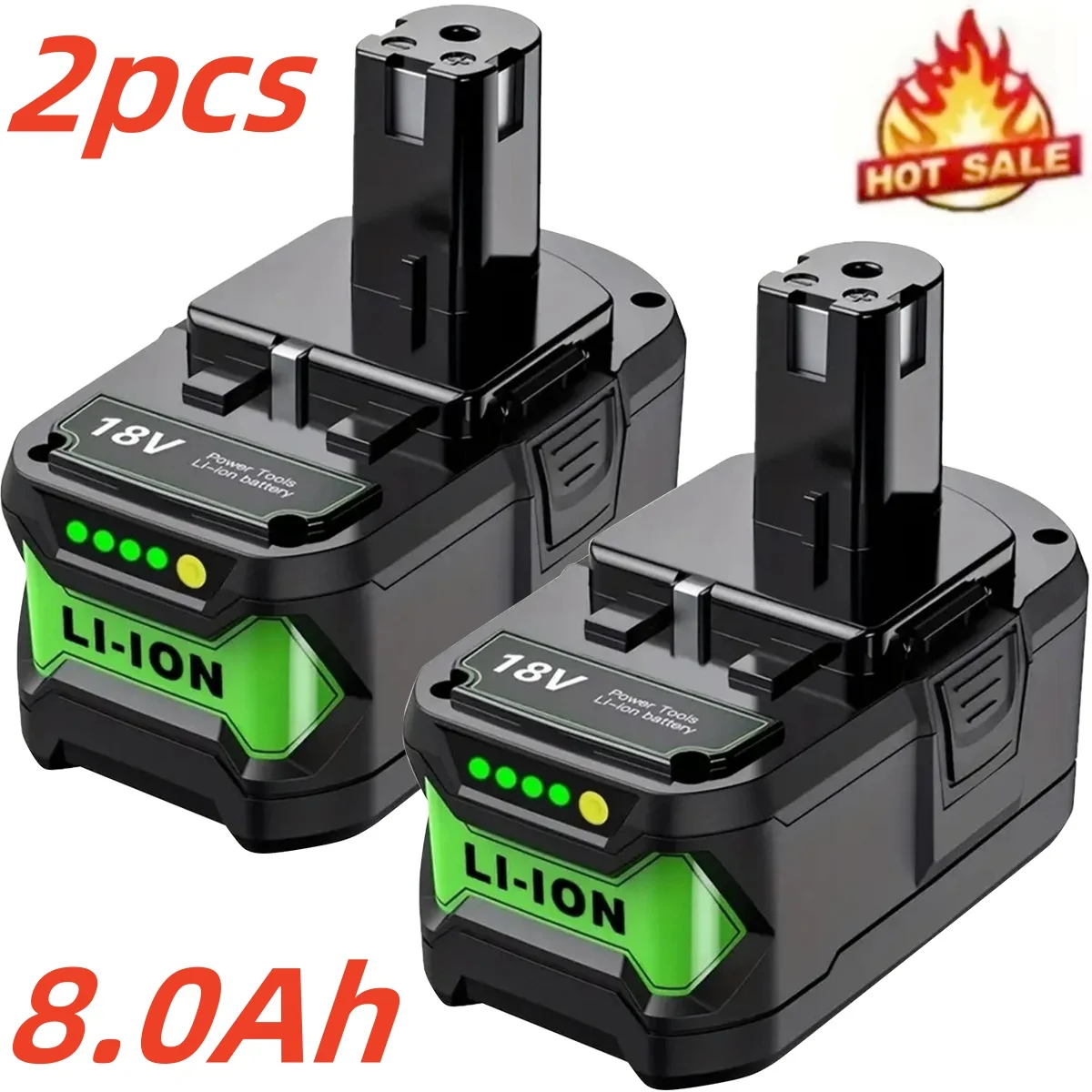 

Комплект из 2 аккумуляторов P108 8.0Ач, замена для аккумуляторов Ryobi 18В, совместим с литий-ионными аккумуляторами Ryobi 18В P102, P103, P104, P105, P107, P109, P190