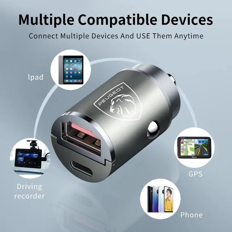 100W PD USB Autoladegerät Feuerzeug Schnellladung für iPhone QC3.0 USB Typ C Autotelefon-Ladegerät-Adapter für New Peugeot
