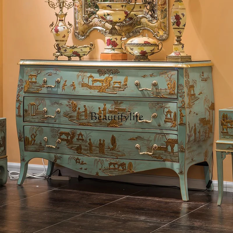 

French painted chest cabinet retro style porch cabinet living room decorative cabinet