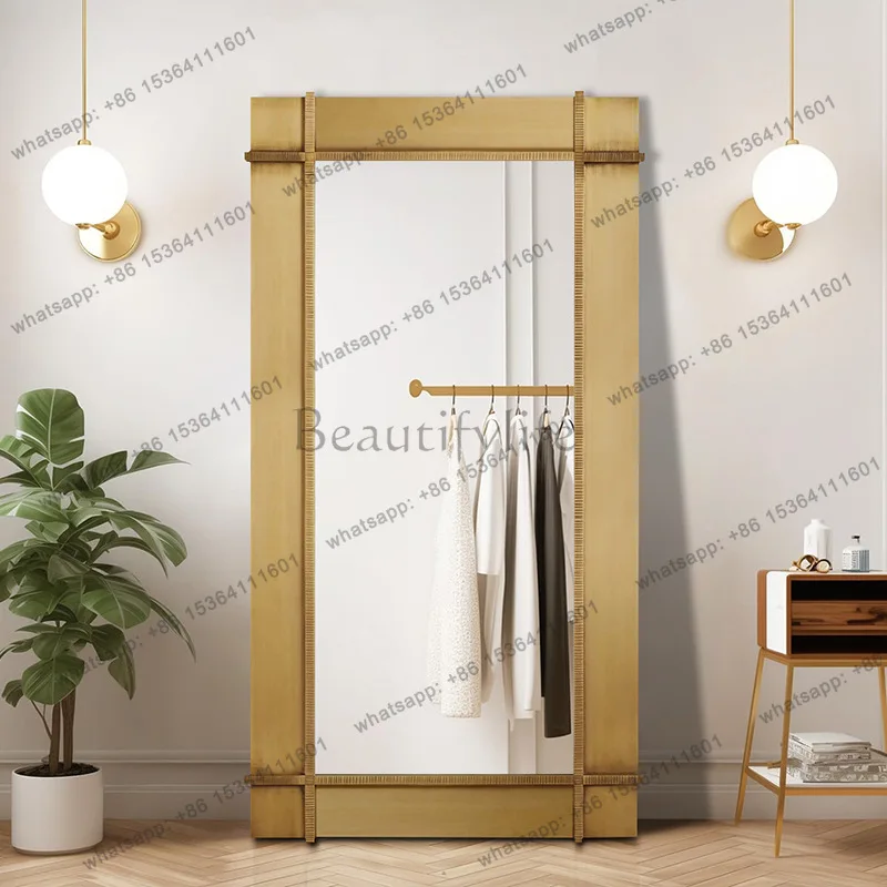French antique retro wooden floor mirror living room diagonally against the wall household bedroom dressing mirror