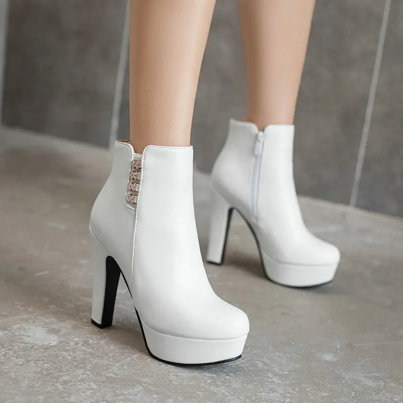 

Vrouwelijke Elegante Platform Enkellaarsjes Voor Vrouwen Hoge Hakken Zwart Rood Geel Wit Unisex Schoenen 34-50 Size