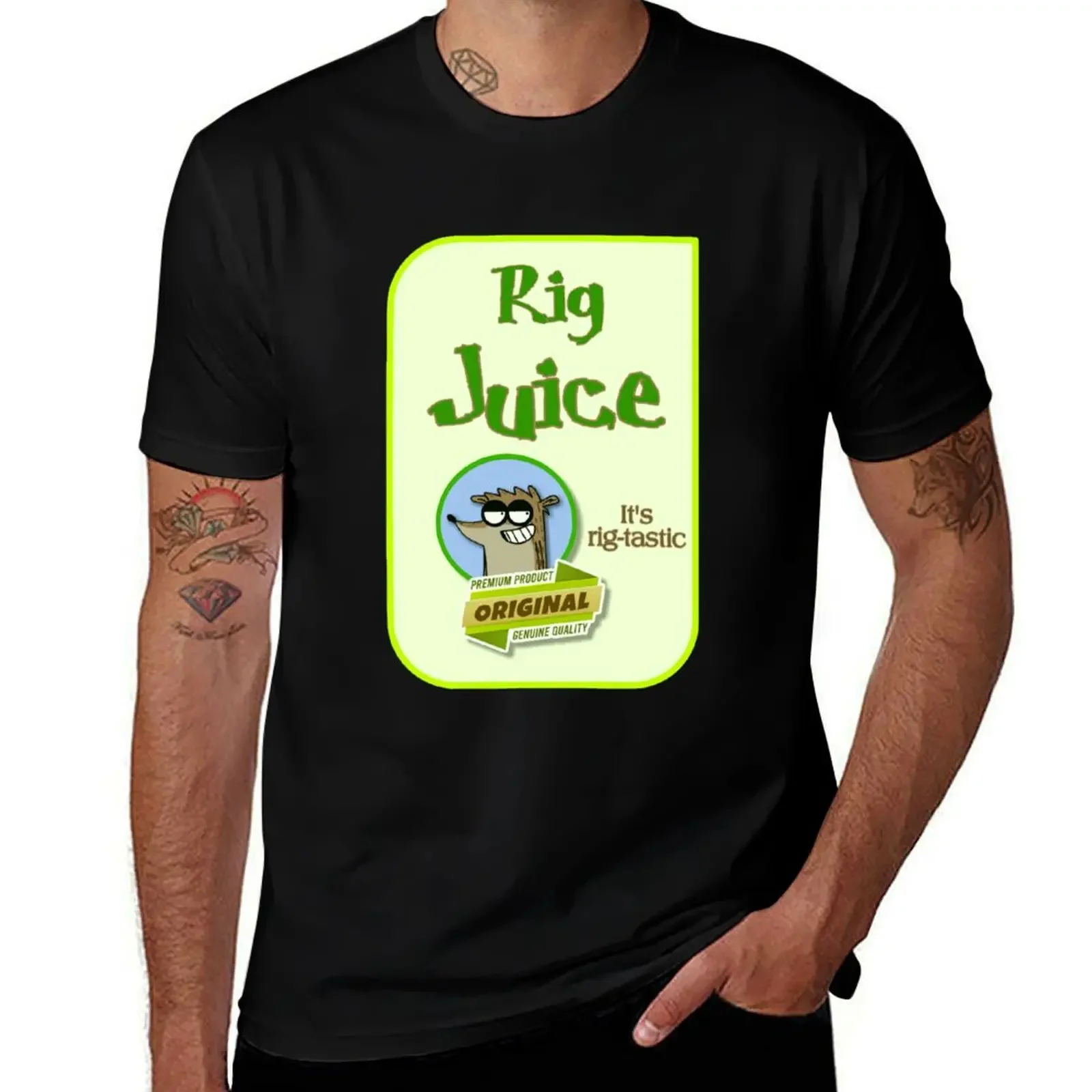 Rig Juice Brand Label Funny Rigby Creation T-Shirt graphic tee shirt anime tshirt mens cotton t shirts