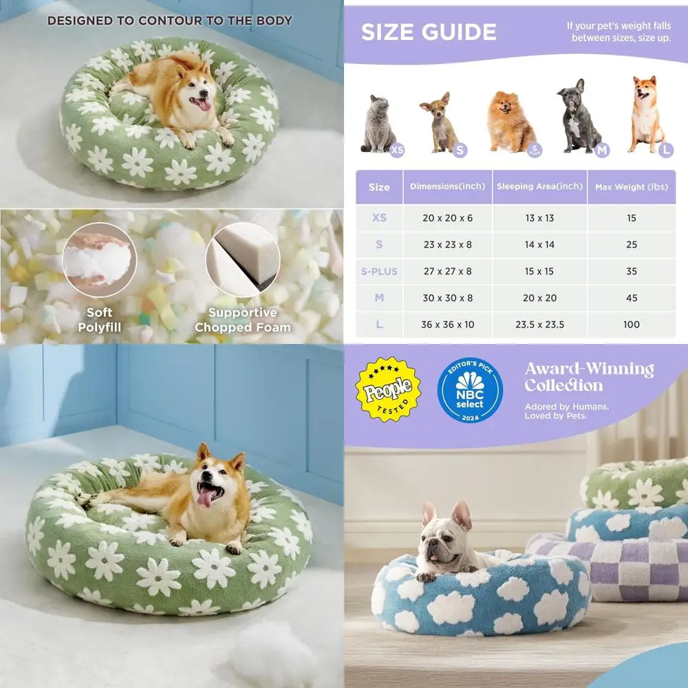 

Зеленая круглая жаккардовая лохматая плюшевая кровать для собак и кошек 36 — успокаивающая, моющаяся, противоскользящая основа для дома