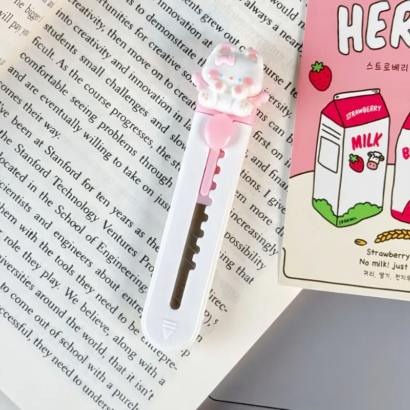 Mini Kawaii Cartoon Kitten Letter Opener White Pink Color Creative Design Cat Box Cutter Portable Utility Knife Student Supplies