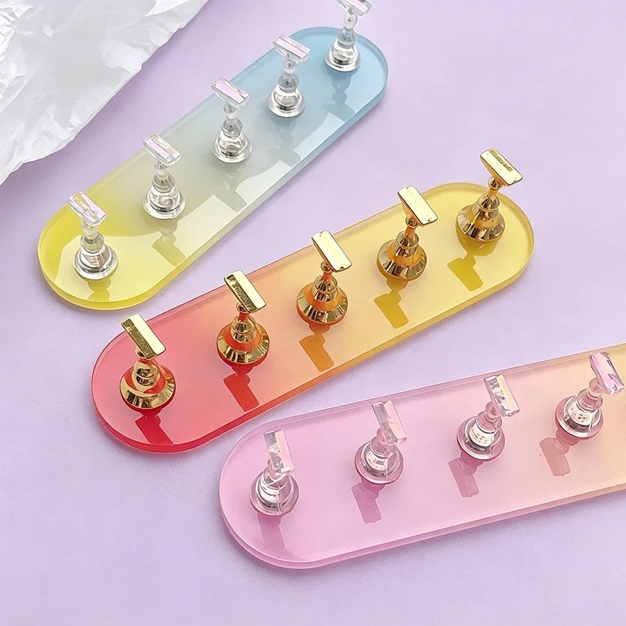 Magnetic Gradient Aurora Nail Tip Holder, Long Oval Acrylic Nail Practice Stand for Press‑on Nails Display Manicure
