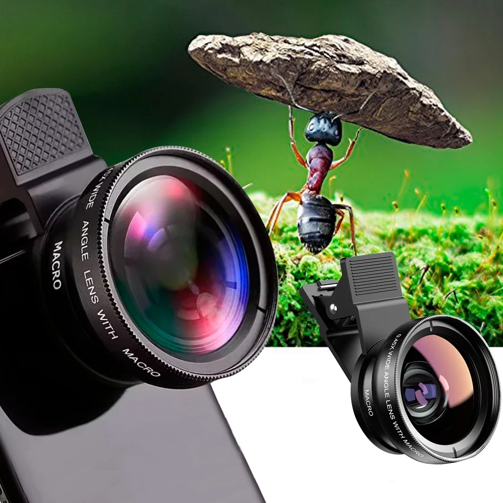 

2 IN 1 Lens Universal Clip 37mm Mobile Phone Lens Professional 0.45X 49uv Super Wide-Angle + Macro HD Lens For iPhone Android