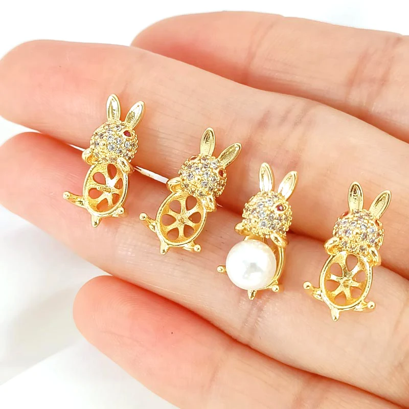 1 Pair  Copper Clad 14K Gold Inlaid Zircon Rabbit Ear Pin Semi-finished Product  DIY Made Jewelry Discovery Earring Accessories