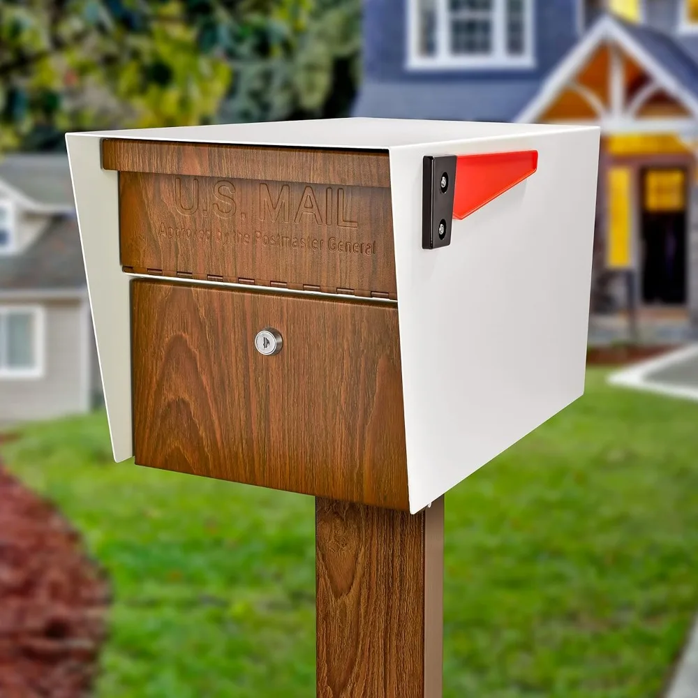 Mail Manager Locking Mailbox, Medium, Cream White Wood Grain