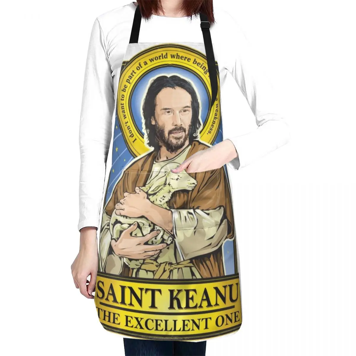 Saint Keanu Apron New year's with pockets chef costume Apron