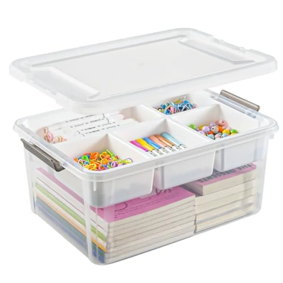 

17 QT Plastic Storage Box with Removable Tray Art Supply Craft Organizers and Storage Stackable Storage Container for Organizin