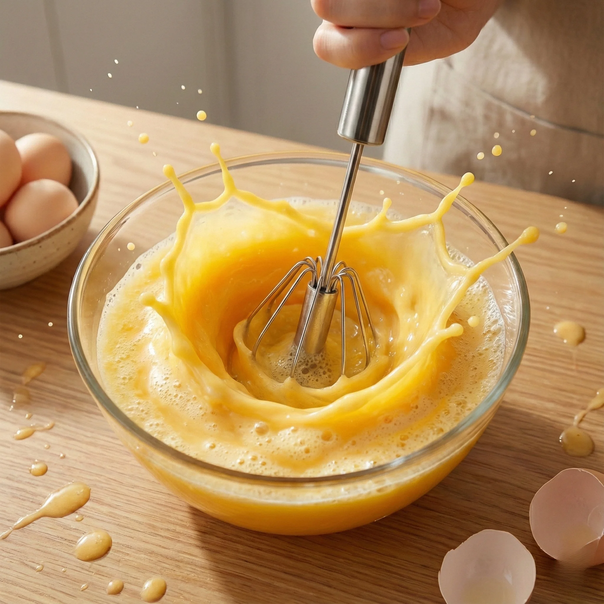 Baking Must-Have Semi-Auto Egg Whisk (32cm) - Press-Driven Spin Stainless Steel Beater, Thickened Structure for Durability