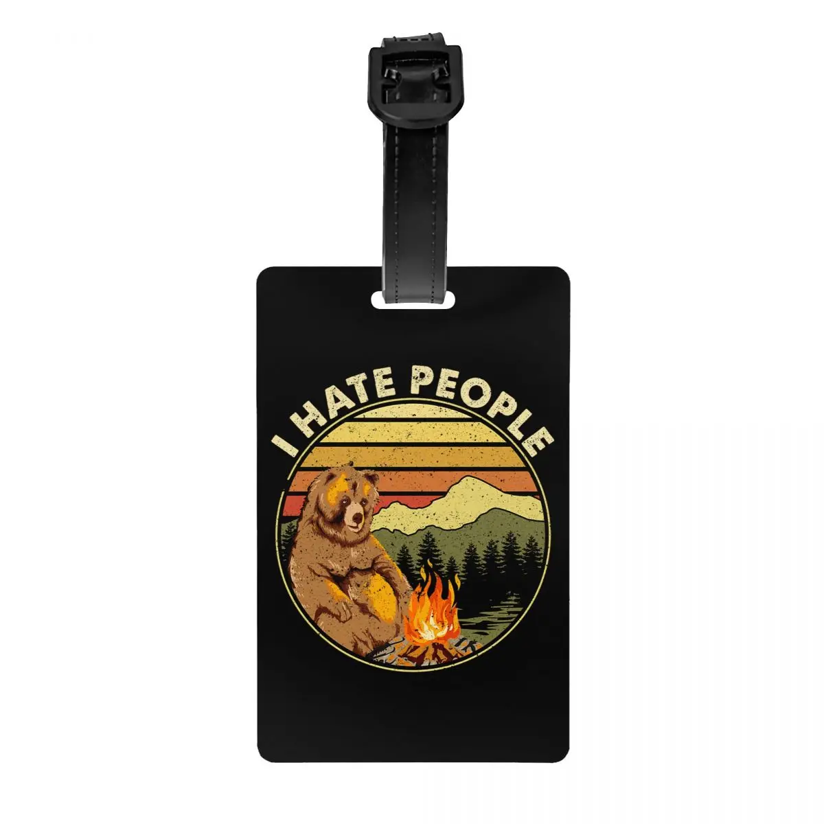 Custom Bear Camping I Hate People Luggage Tag With Name Card Adventure Capmer Privacy Cover ID Label for Travel Bag Suitcase