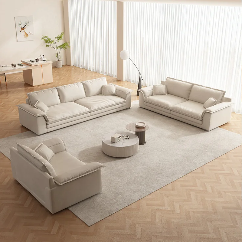 Super deep sitting width technology cloth sofa latex Italian minimalist living room straight row cream style fabric