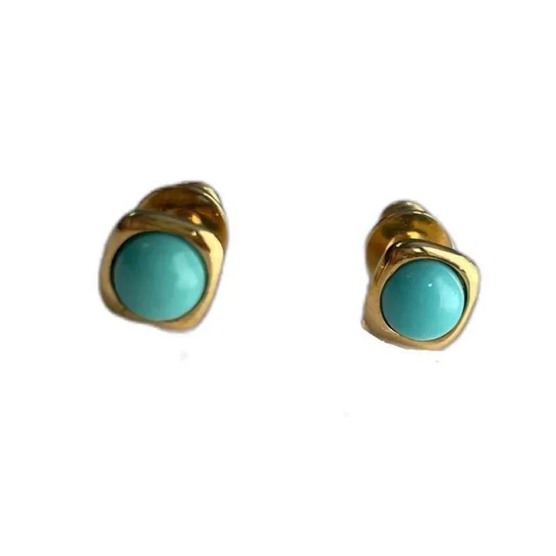 Simple round bead blue-green earings stud classic luster charm turquoise earrings for women ethnic style party jewelry gifts