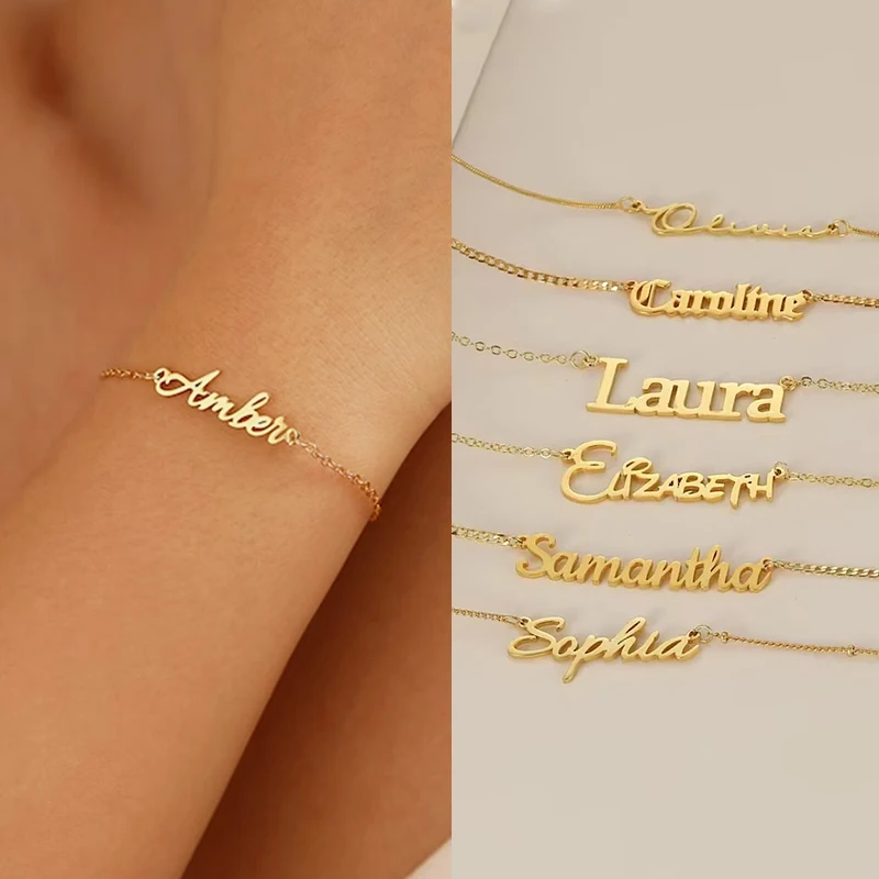 Pulseras con nombre personalizado a la moda, pulseras personalizadas de acero inoxidable con letras para mujer, brazalete para bebé, joyería, regalo no alérgico