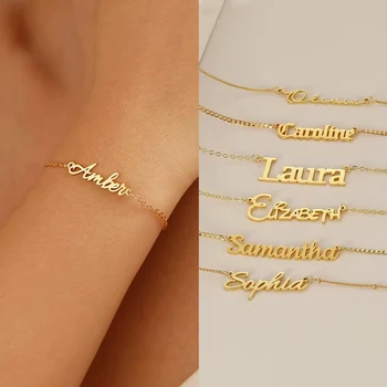 Braccialetti con nome personalizzato alla moda Braccialetti personalizzati con lettera in acciaio inossidabile per le donne Gioielli con bracciale per bambini Regalo non allergico