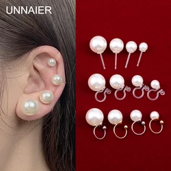 UNNAIER 1/Pair6/8/10/12mm Pearl Clear Resin Clip Earrings No Piercing Clip Earrings French 2023 Women's Earrings Trend Trend New