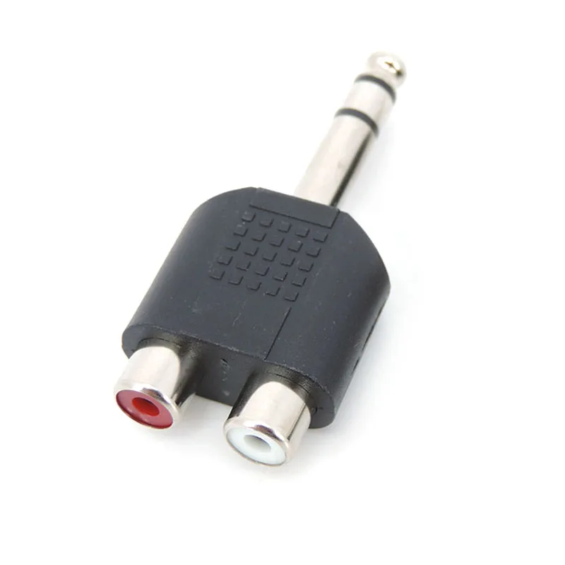 10pcs 6.35 / 6.5 mm Male to Dual RCA Female audio and video adapter connection lotus three split RCA RF connector AV