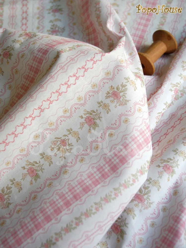145x50cm French Country Small Light Pink Green Floral Cotton Fabric, for Clothing Sewing Cloth view 3