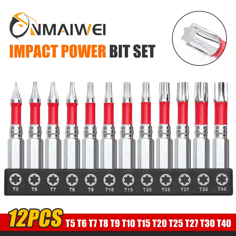 

2 Inches T5-T40 Torx Screwdriver Bit Set,Impact Tough Magnetic S2 Alloy Steel Star Bit with Base