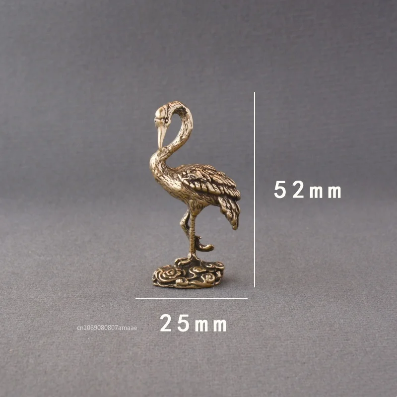 1pc mini estatuetas de guindaste de bronze miniaturas ornamentos de mesa decorações da sala estar artesanato acessórios pequena estátua animal