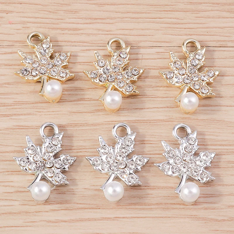 10pcs 14x18mm Cute Crystal Maple Leaf Charms Pendants for Drop Earrings Necklaces Bracelet DIY Crafts Jewelry Making Accessories