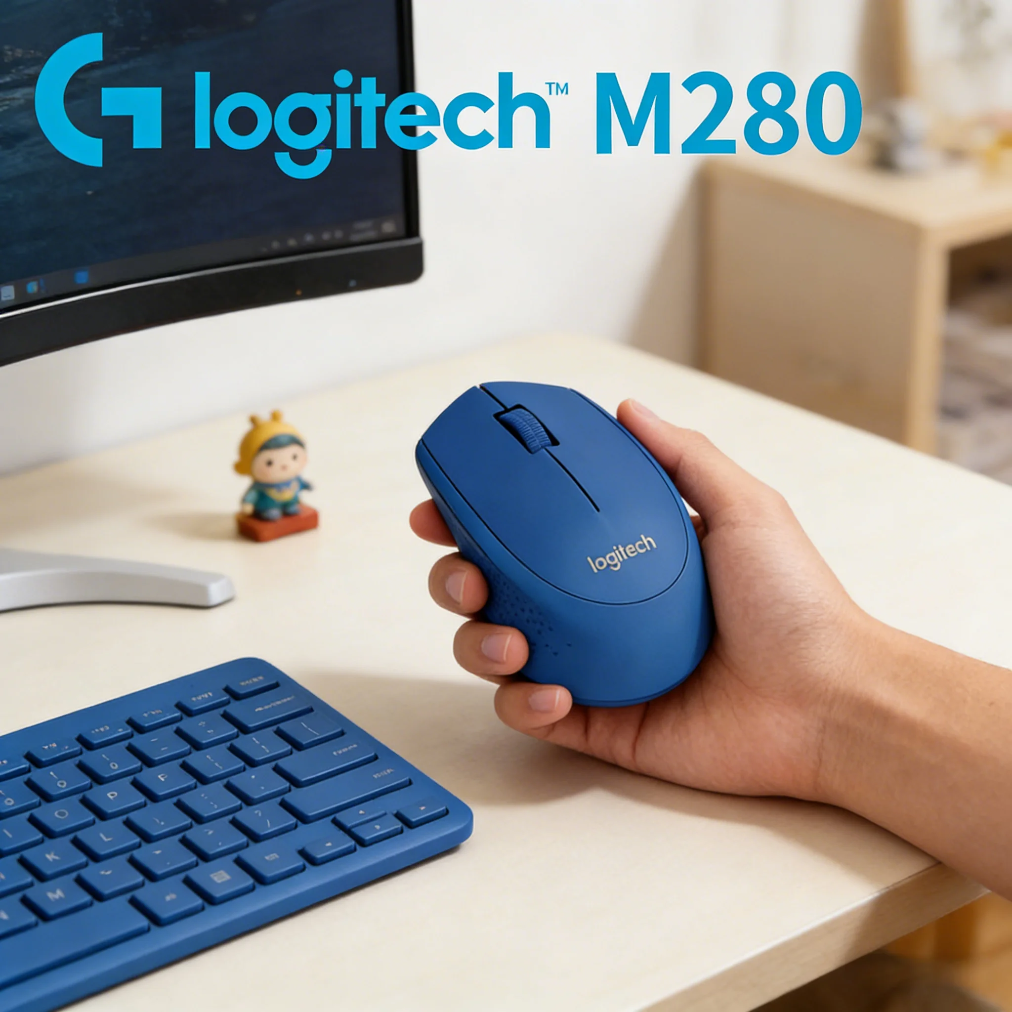 

Logitech M280 Blue Wireless Mouse 2.4G Nano Receiver 1000DPI 18-Month Battery Plug-and-Play for Home Office PC Laptop