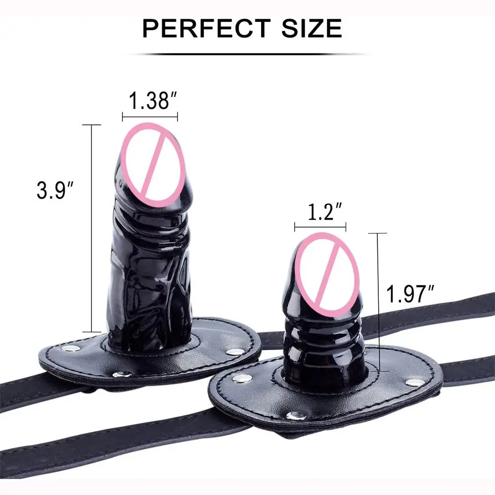 Lockable Dildo Penis Mouth Gag with Lock Bondage Leather Strap On BDSM Adult Sex Toy for Women