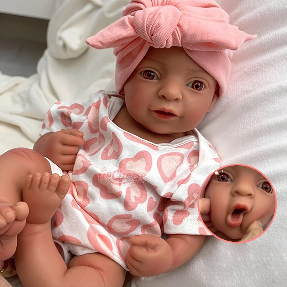 

17" Open Mouth Handmade Painted Reborn Baby Dolls Lifelike Soft Silicone Newborn Baby Doll Girl Adorable Gift Doll Enthusiasts