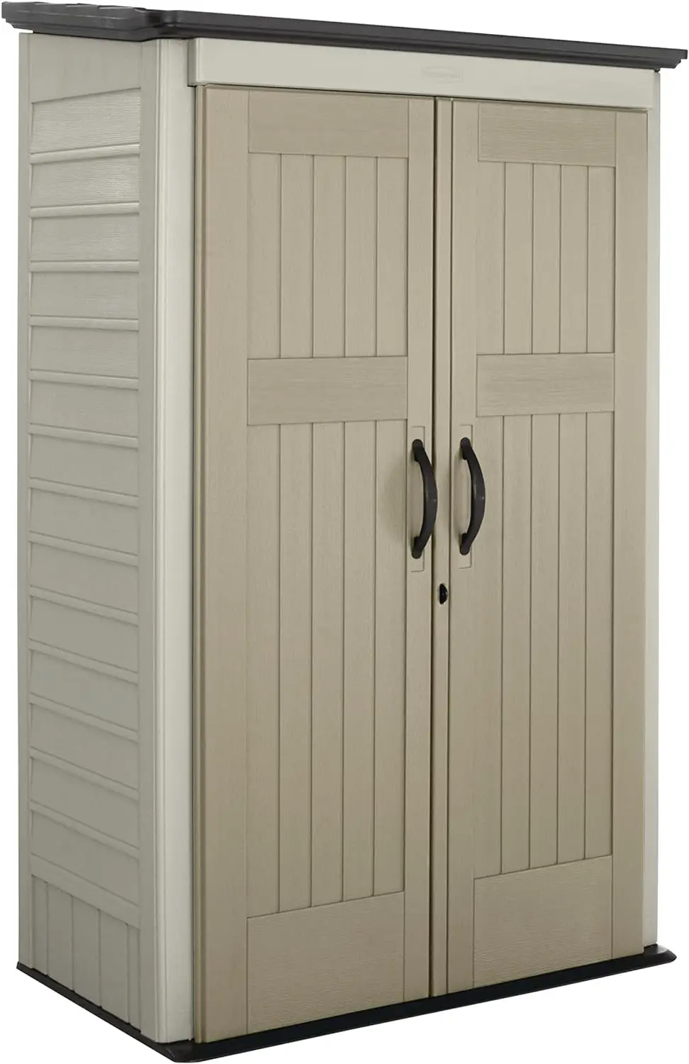 Rubbermaid Vertical Resin Outdoor Storage Shed With Floor (4 x 2.5 Ft), Weather Resistant, Beige/Brown