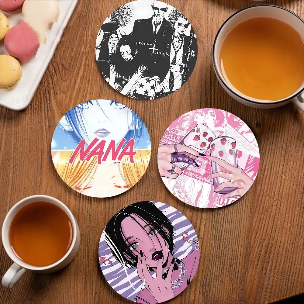 Popular N-Nana Anime Printed Coasters Suitable for Daily Family Party Decoration, Office, Non-Slip Wooden Coasters