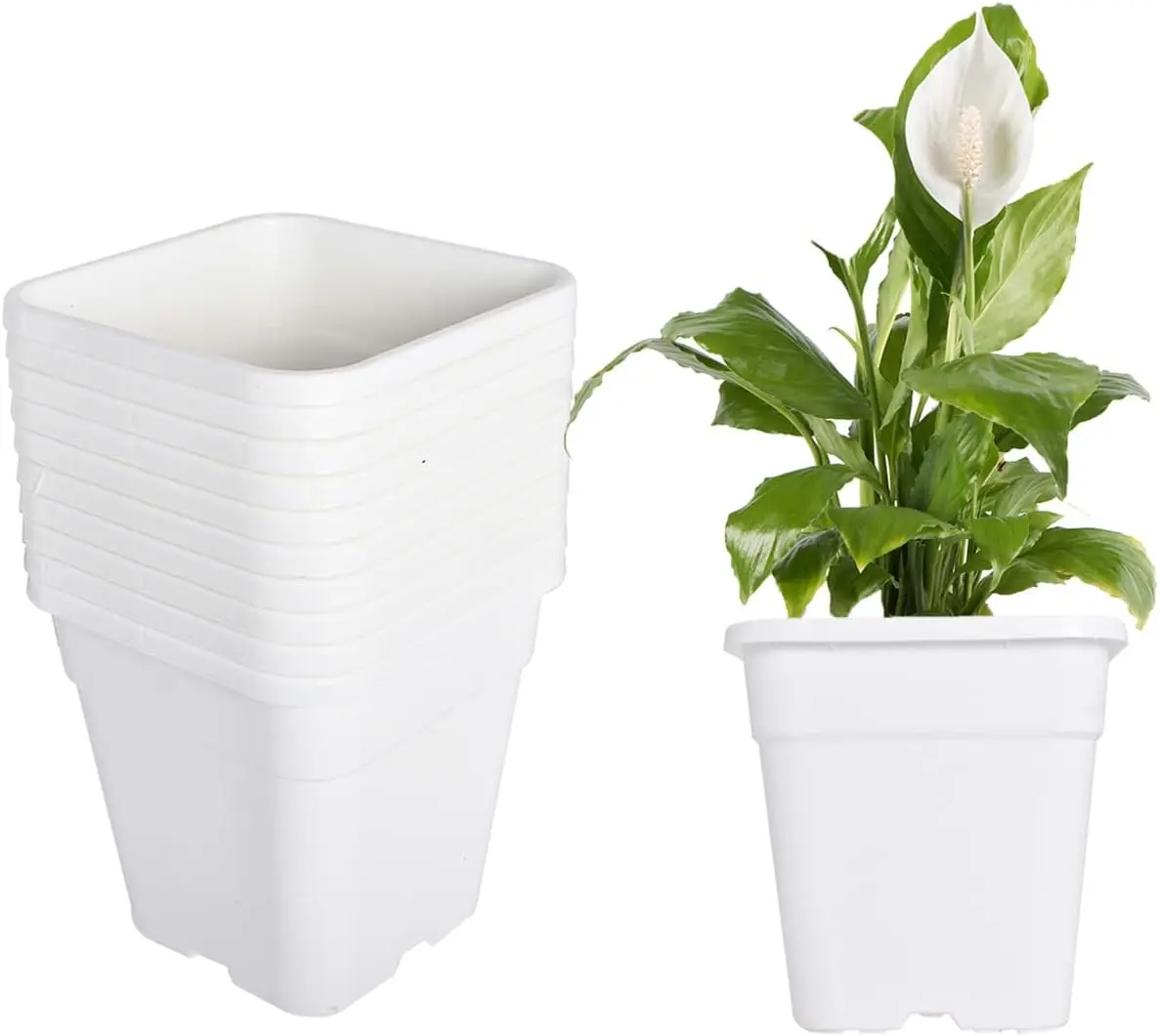 

5-Pack 10 Gallon Square Plastic Garden Planter Pots Flower Seedling Container Fit for Indoor Outdoor Plants Seedlings Fl
