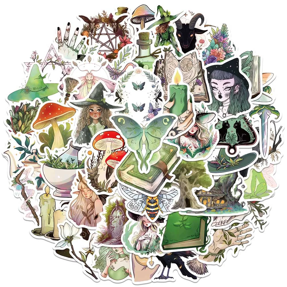 50pcs Waterproof Graffiti Retro Cartoon Forest Witches Stickers For Laptop Water Bottle Luggage Notebook Phone Vinyl Decals