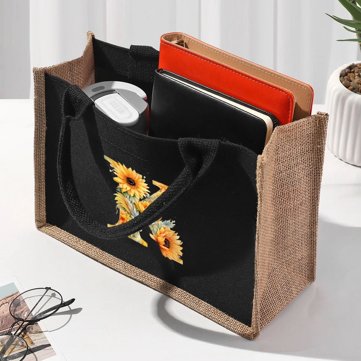 Sunflower letter hot stamping letter printed women's handbag with large capacity waterproof leisure commuting bag inside