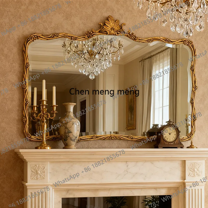 

American Home Fireplace Mirror Luxury Living Room Decoration French Makeup Wall Mounted Vanity Bathroom Mirror