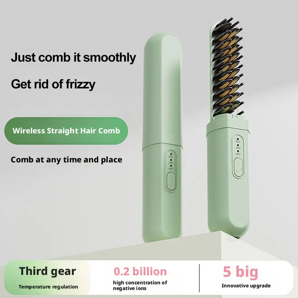 

Ionic Capsule Hair Straightener Brush, Wireless Portable Straightening Styler for Dry & Wet Hair, Anti-Damage Frizz Control N1X7