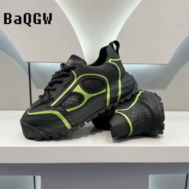 Mesh Breathable Summer Men Chunky Sneakers Retro Running Shoes Fashion Casual Color Block Height Increased Platform Sport Shoes