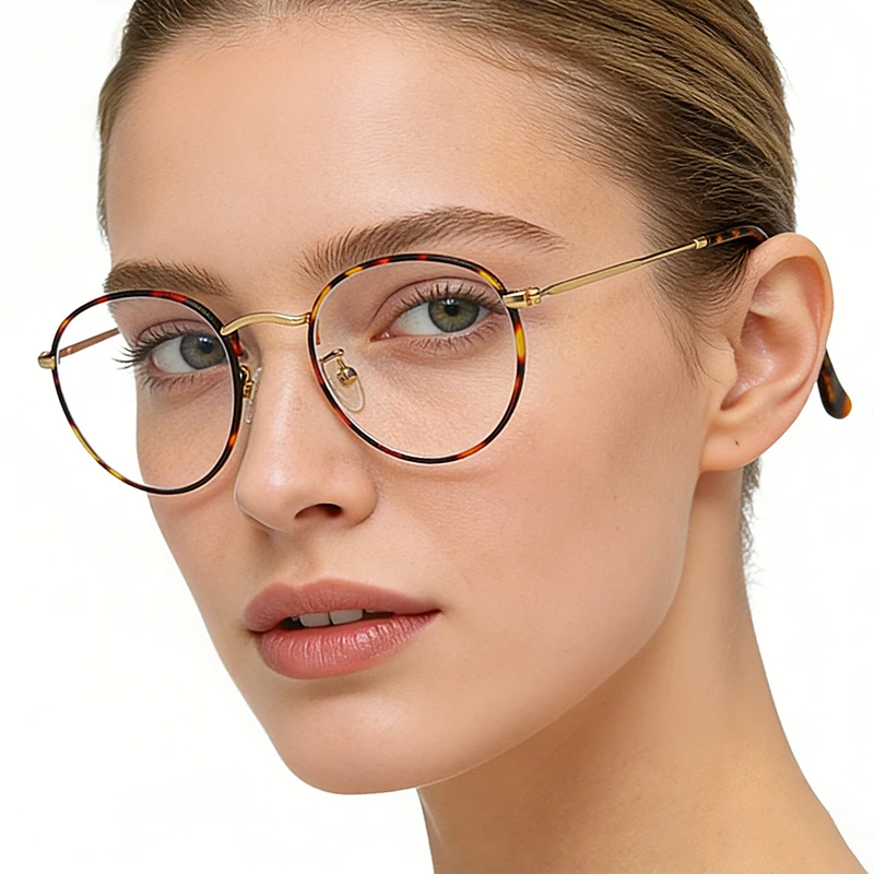 

3447 Stylish Flat Top Metal Frame Glasses for Myopia Oval Prescription Lens Artistic Optical Eyewear