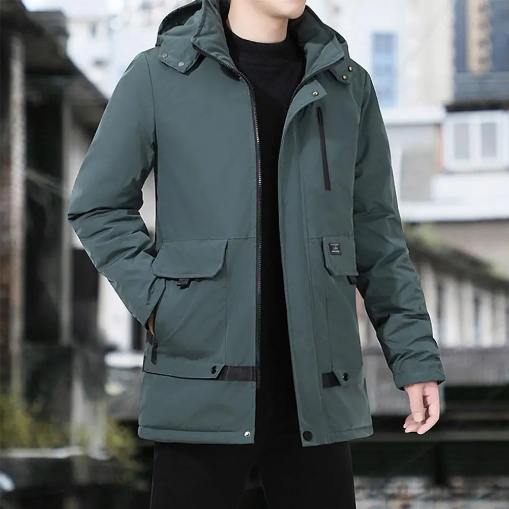 Winter Jacket Men Casual Thicken Cotton Parka Hooded Long Sleeve Solid Plus Size Coat Loose Windproof Hooded Outwear Streetwear